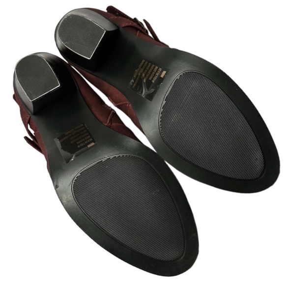 Just Fab Women Burgundy Side Zip Heeled Triple Strap Yarah Ankle Boots - Picture 9 of 11